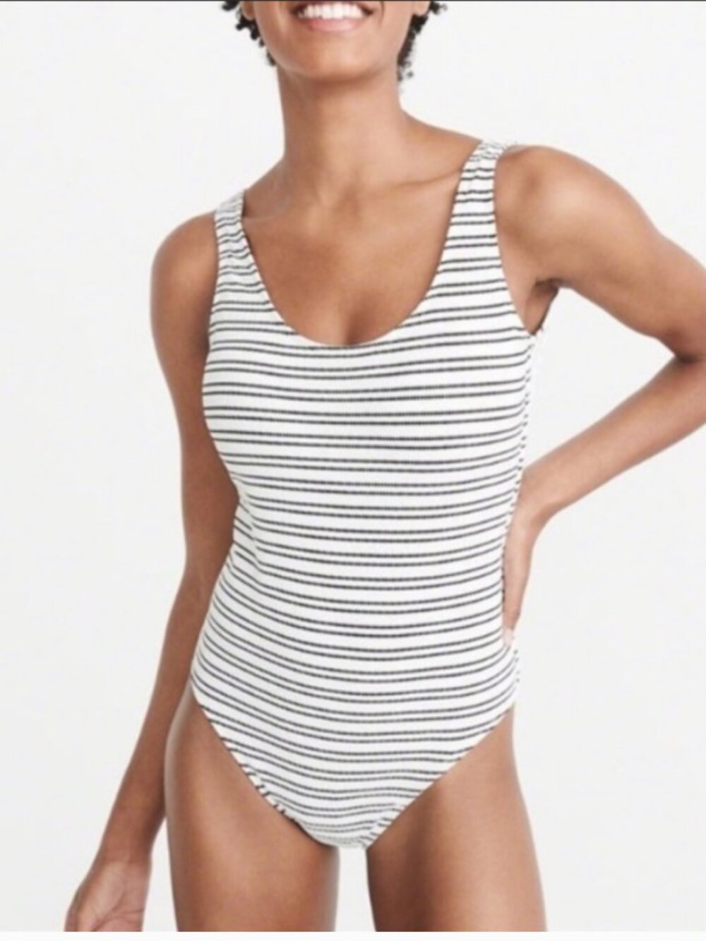 Abercrombie & Fitch One Piece Swimsuit Small NWT Black White Stripe Coastal
